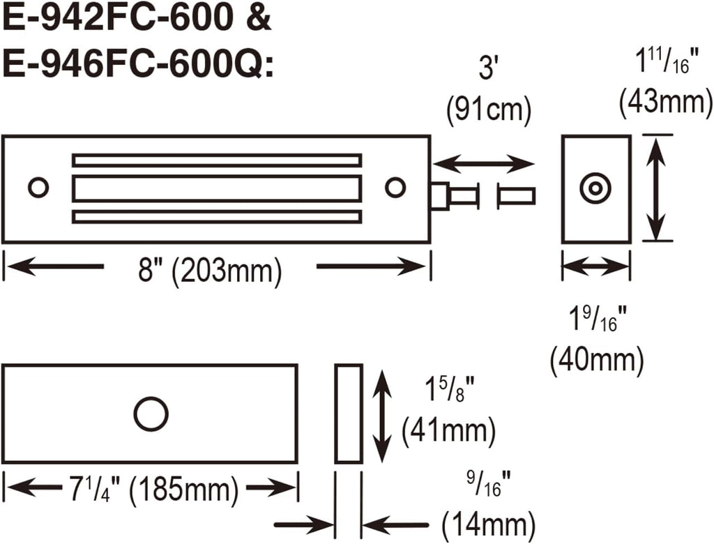 Seco-Larm E-942FC-600 Enforcer Electromagnetic Gate Lock, 600-lb (272kg) Holding Force, Face Mounting, For Indoor & Outdoor Applications, 12/24 VDC Operation