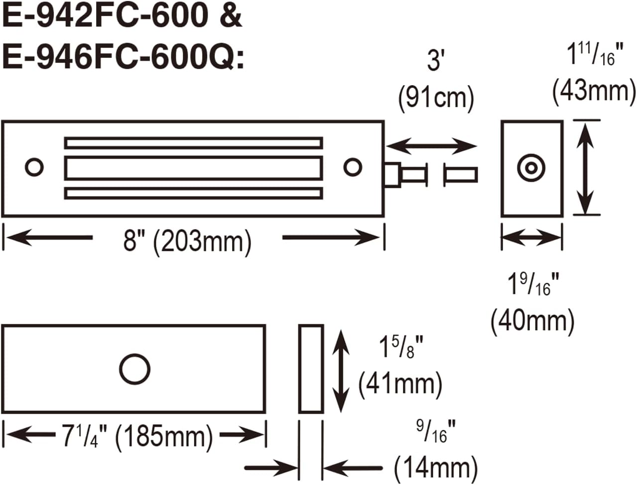 Seco-Larm E-942FC-600 Enforcer Electromagnetic Gate Lock, 600-lb (272kg) Holding Force, Face Mounting, For Indoor & Outdoor Applications, 12/24 VDC Operation