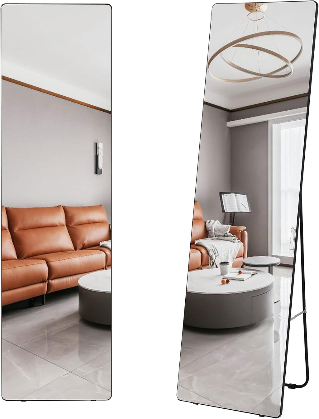 Vlsrka 63' x 18' Full Length Mirror - Floor Standing, Wall Mirror, Stand Up - Large, Tall, Full Size for Bedroom, Living Room (Black)