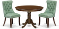 East West Furniture HLDA3-MAH-22 3 Piece Kitchen Table & Chairs Set Includes a Round Dining Table with Pedestal and 2 Polyester Fabric Upholstered Chairs, 42x42 Inch, Mahogany