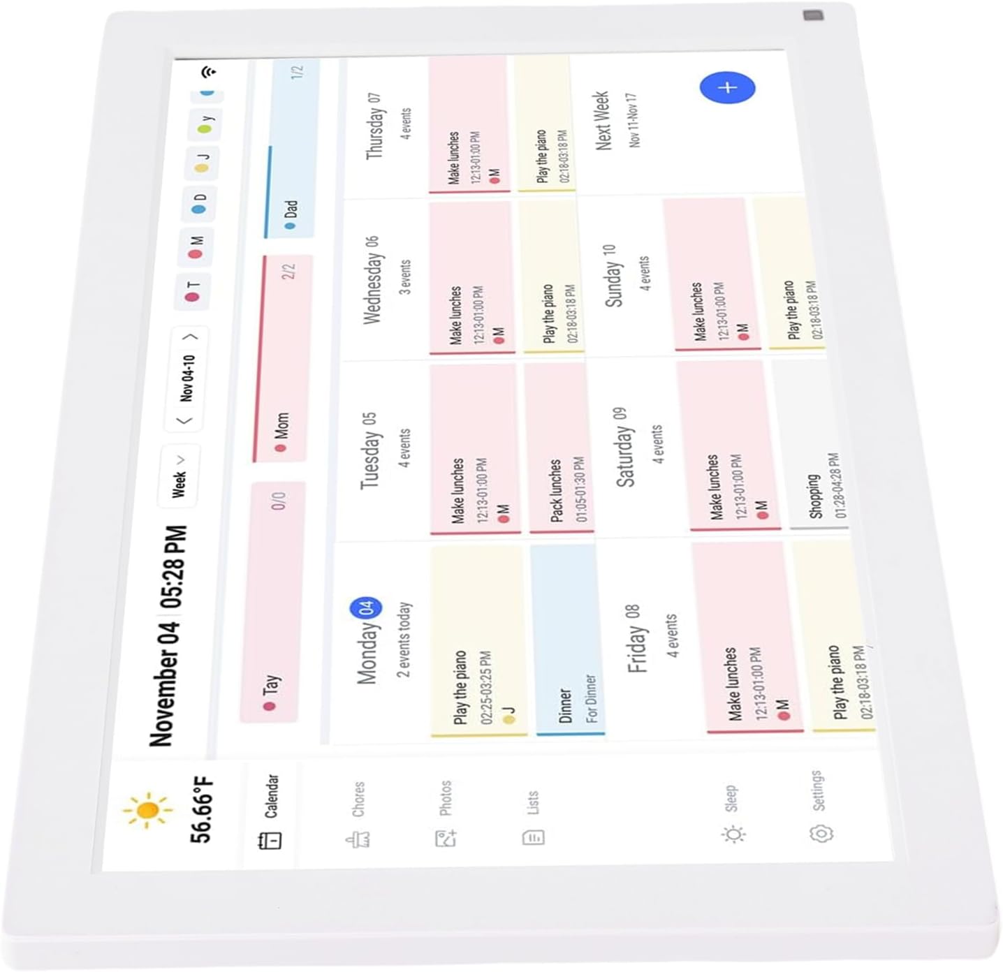 Tangxi 15.6 Inch Smart Digital Calendar, Electronic Chore Chart & WiFi Planner with Touchscreen, Weekly Monthly Family Organizer for Wall or Desk (US Plug)