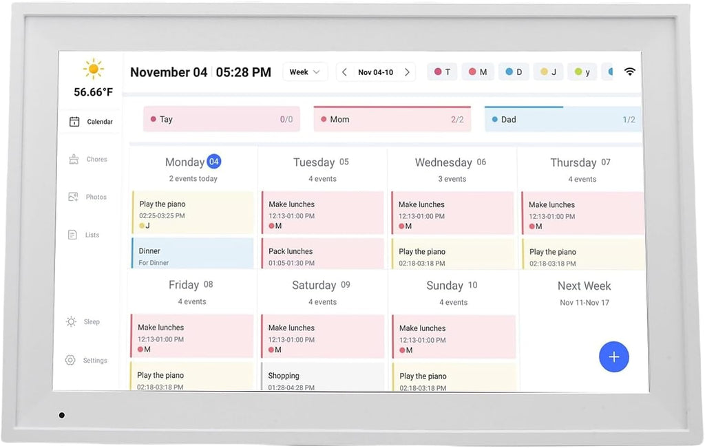15.6 Inch Smart Digital Calendar, Wall Desktop Digital Calendar Planner with App, Touch Screen, Interactive Chore Chart and Meal Planning for Family Schedules (US Plug)