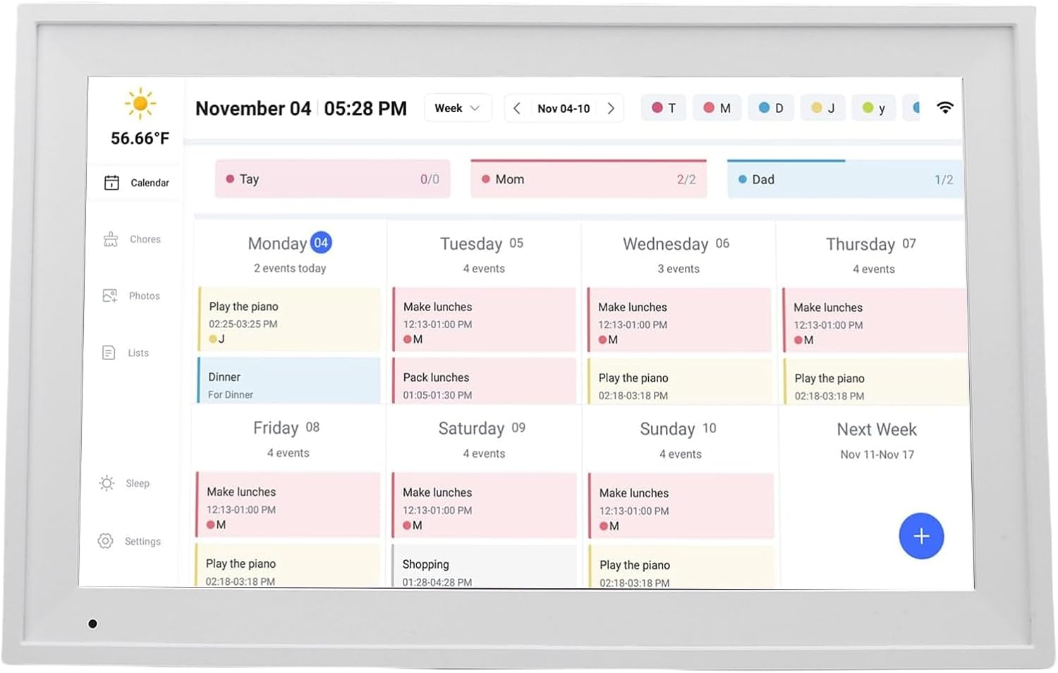 15.6 Inch Smart Digital Calendar, Wall Desktop Digital Calendar Planner with App, Touch Screen, Interactive Chore Chart and Meal Planning for Family Schedules (US Plug)