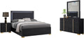 Benjara Dex 4 Piece Full Bedroom Set- Black/Gold Accents- LED Headboard