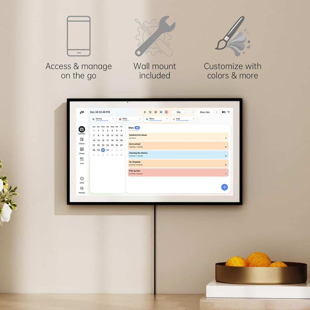 Pronext Calendar, 15.6 inch Digital Calendar & Chore Chart, Rechargeable Full HD Touchscreen Display, Portable Smart Family Organizer, Event Planner, Perfect for Family Schedules - Wall Mount Included
