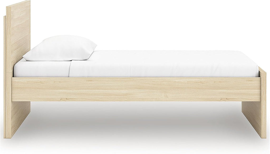 Signature Design by Ashley Onita Minimalist Panel Platform Bed, Foundation or Box Spring Not Needed, Twin, Beige