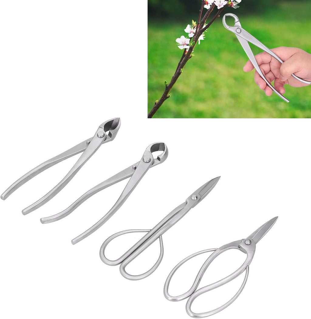 4 Piece Bonsai Tool Set, Stainless Steel Knob Shears, Trunk Splitter, Concave Shears, Gardening Tool Set, First Choice for Bonsai Enthusiasts (Nylon Protective Bag)