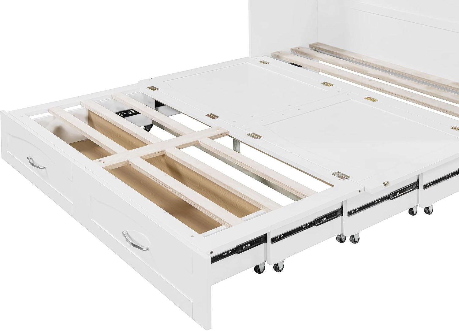 Queen Size Murphy Wall Bed with Drawer and a Set of Sockets & USB Ports,Modern Bed Frame with Pulley Structure Design for Kids Teen Girls Boys Adults Bedroom Furniture (White-46, Queen)