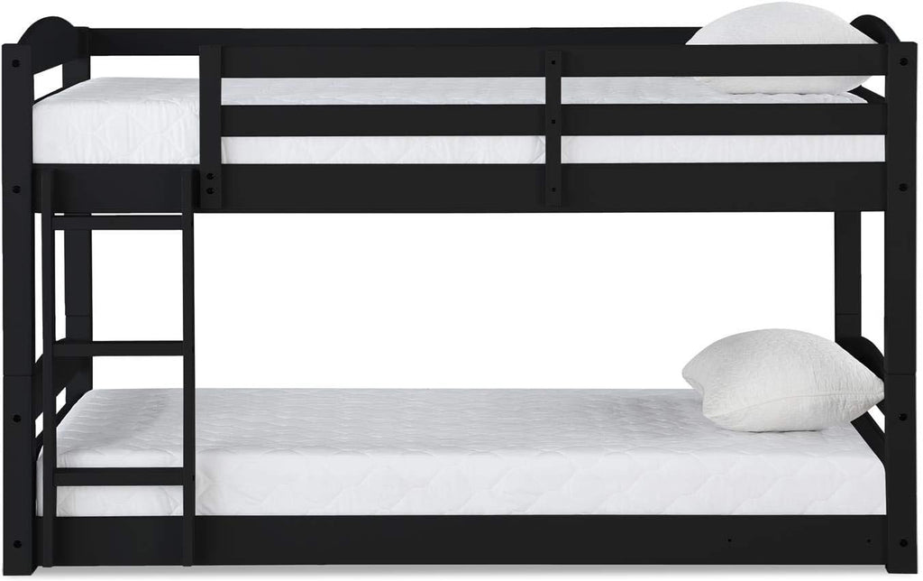 DHP Phoenix Twin Bunk Bed with Ladder, Black, Space-Saving Design, Solid Wood Construction