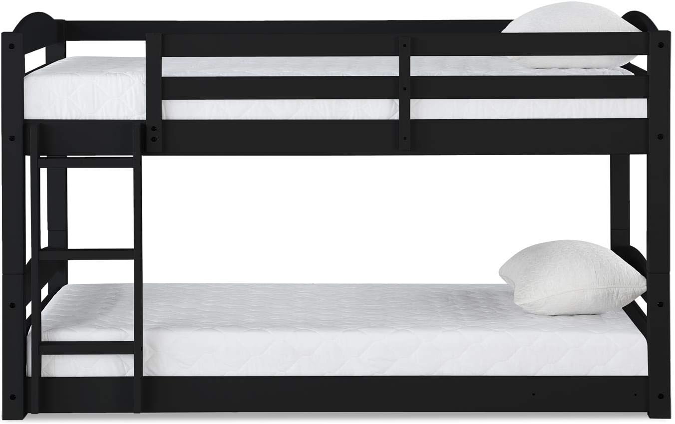 DHP Phoenix Twin Bunk Bed with Ladder, Black, Space-Saving Design, Solid Wood Construction