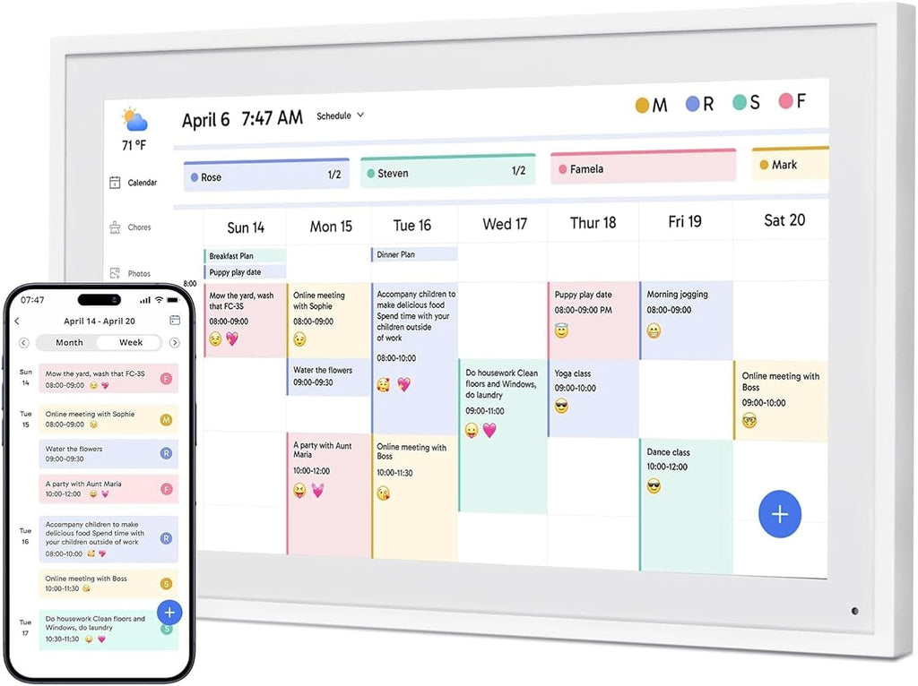VBESTLIFE 15.6' Digital Calendar Chore Chart, 1080P FHD Interactive Touchscreen, Smart Digital Calendar Wall & Desk Mountable for Organizing Your 2025 Calendar (US Plug (100-240V))