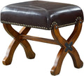 Leather Footrest Wood Ottoman,Rustic Foot Stools Seat, Wood Footstool,Rectangle Footrest Small Ottoman for Living Room Bedroom (Black)