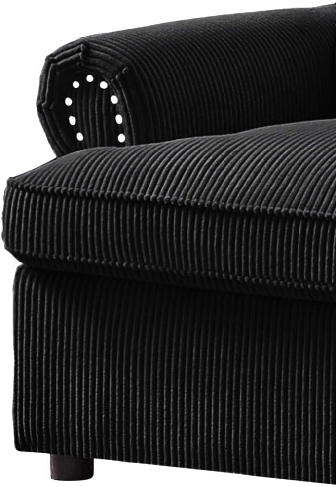 Reversible Sleeper Sofa Bed with Comfortable Memory Foam Mattress, Convertible Corduroy Full Size Pull Out Couch for Living Room, Space Saving Furniture, 76' Wide, Rounded Arms, Black