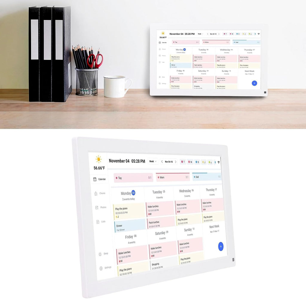 Diydeg 15.6In Smart Digital Calendar, 1080P Full HD Touch Screen Interactive Digital Planner Display, 32GB Wall or Desk Mountable Family Planner for Family Schedules and Cloud Photo (White)