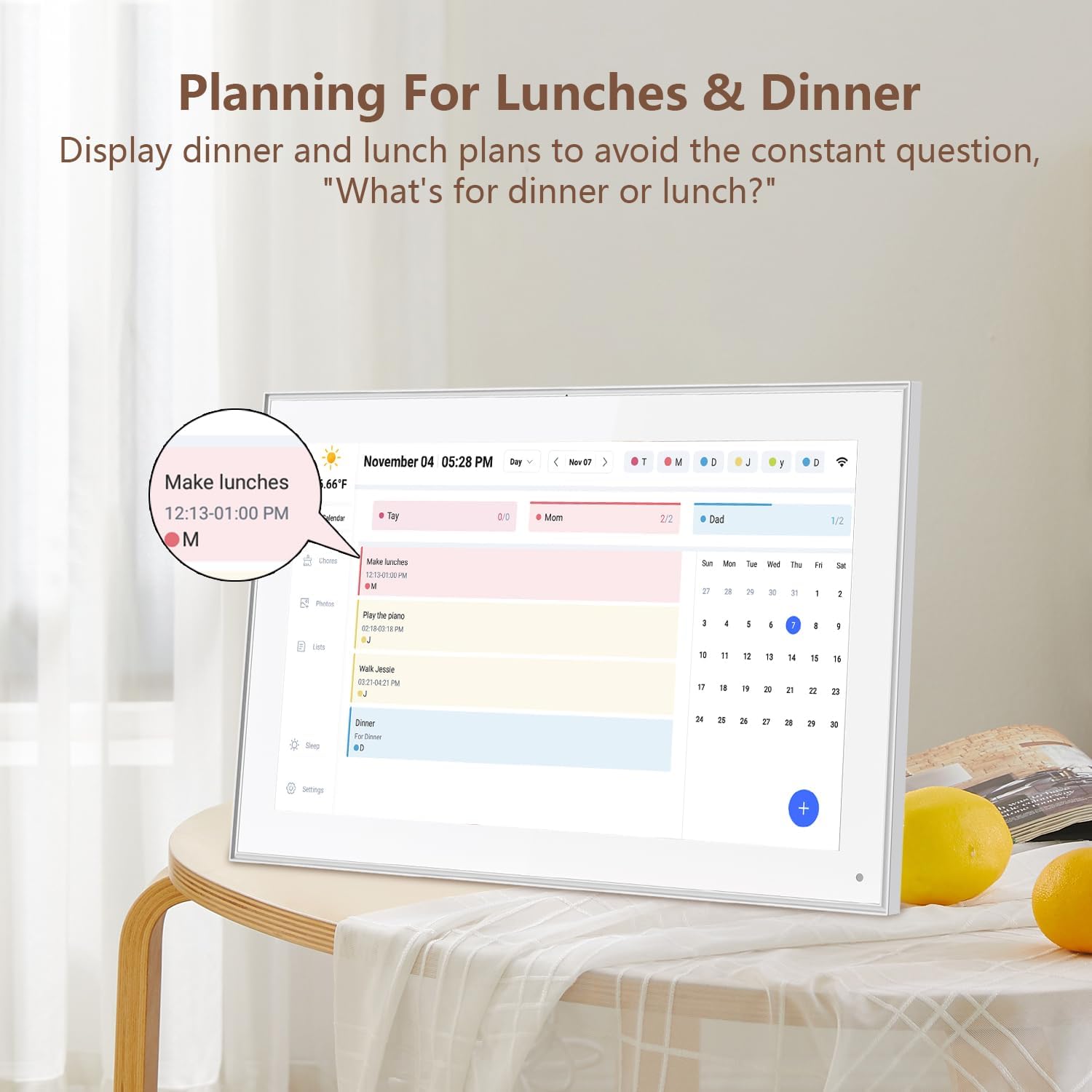 15.6 inch Digital Calendar & Chore Chart,Smart Touchscreen Interactive Display for Family Schedules, Wall & Desk Mountable, Digital Photo Frame Functon, Great for Organizing Your 2026Calendar