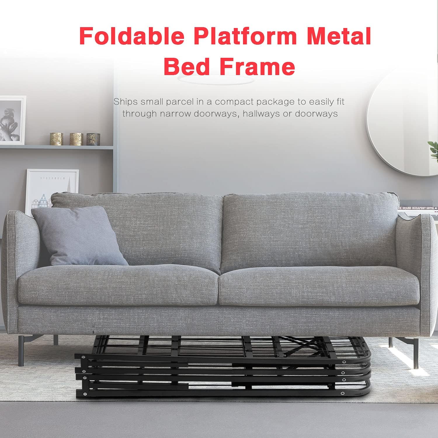 FDW Queen Bed Frame Metal Bed Frame with Anti-Slip Support Easy Assembly No Box Spring Needed Underbed Storage Black