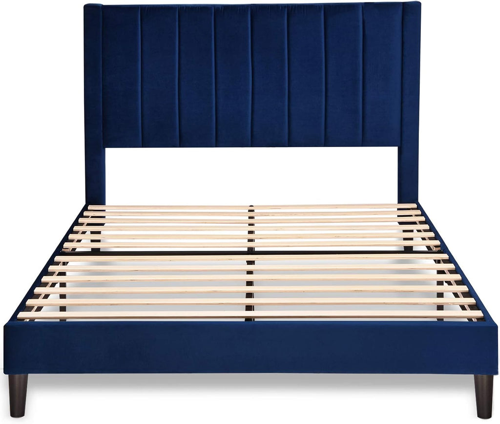 SHA CERLIN Full Bed Frame/Velvet Upholstered Platform Bed Frame with Headboard/Strong Wood Slats Support/Mattress Foundation/No Box Spring Needed - Dark Blue