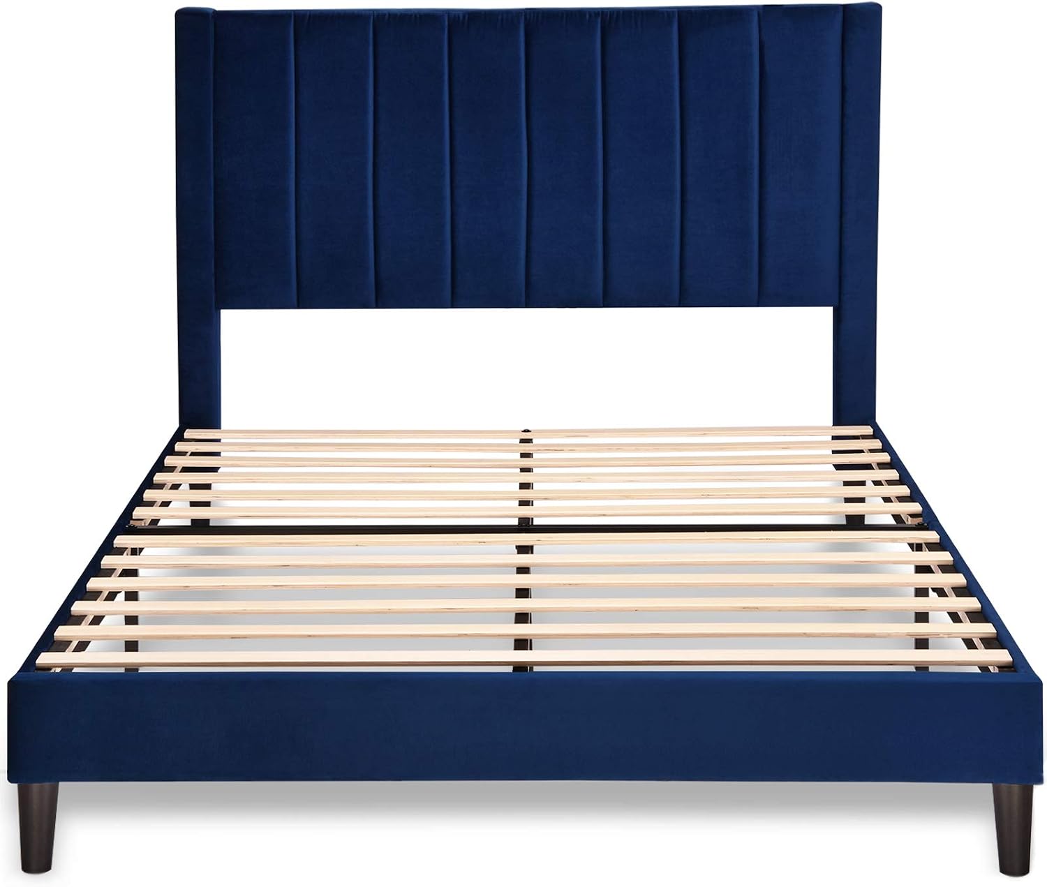 SHA CERLIN Full Bed Frame/Velvet Upholstered Platform Bed Frame with Headboard/Strong Wood Slats Support/Mattress Foundation/No Box Spring Needed - Dark Blue