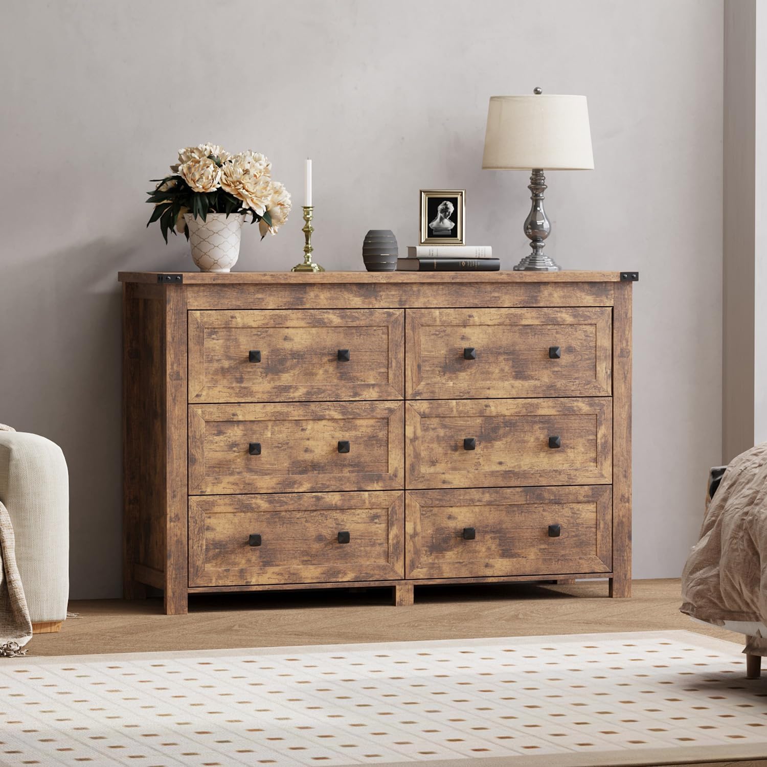 Wodeer 6 Drawer Dresser for Bedroom, Brown Modern Dressers & Chests of Drawers with Metal Handles, Closet Storage Dresser, Storage Cabinet and Organizer with Drawers