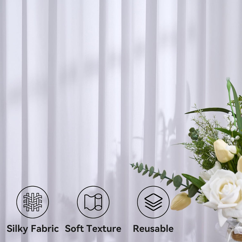 12 Panels 5x14ft White Backdrop Curtains for Parties, Wrinkle Free Polyester White Photo Backdrop Drapes 14 ft Long Back Drop Cloth for Wedding Birthday Photography Background Party