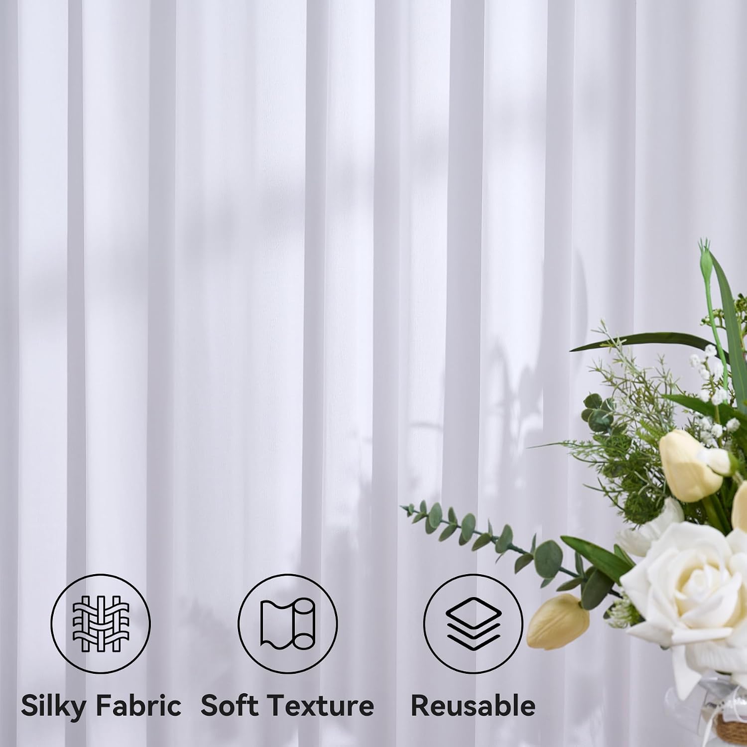 12 Panels 5x14ft White Backdrop Curtains for Parties, Wrinkle Free Polyester White Photo Backdrop Drapes 14 ft Long Back Drop Cloth for Wedding Birthday Photography Background Party
