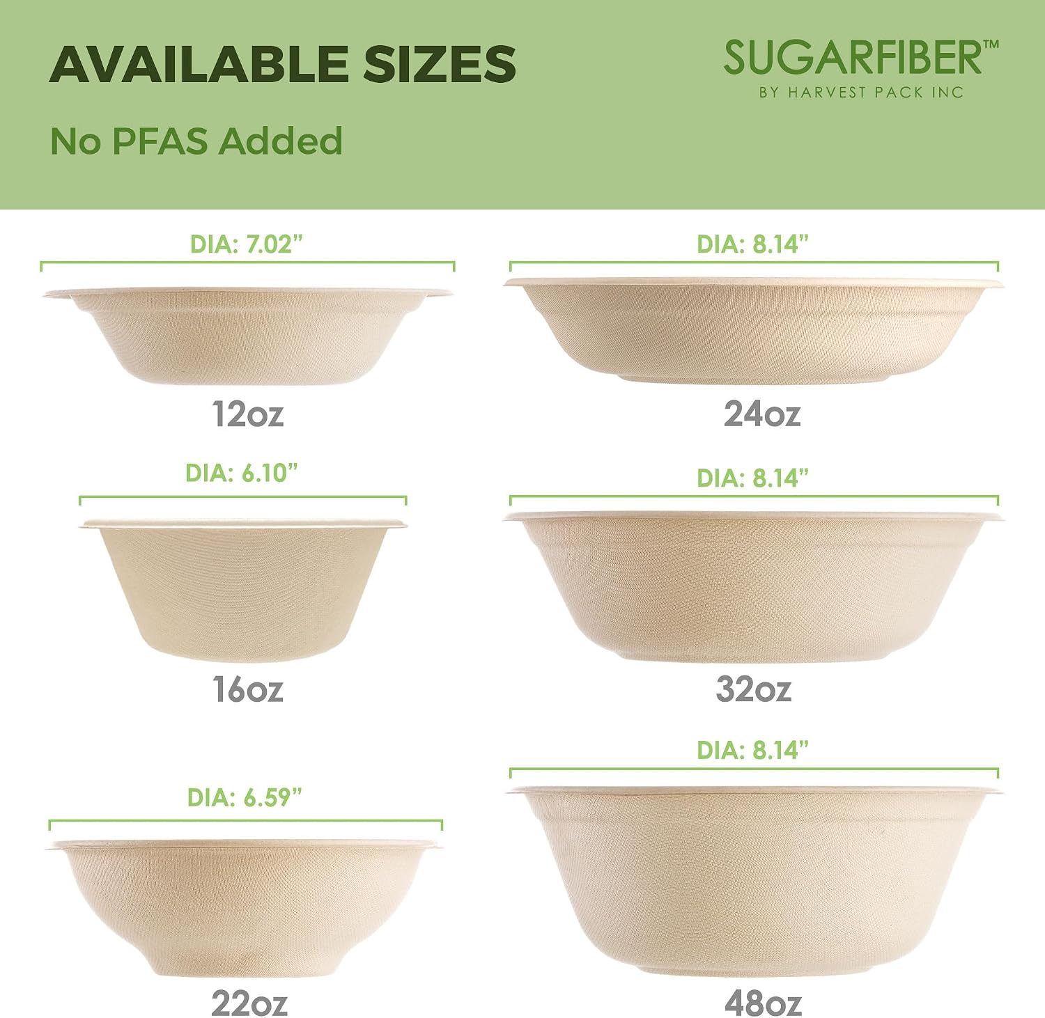 [500 COUNT]Harvest Pack PFAS FREE 48oz Round Compostable Bowls, Heavy-Duty Eco-Friendly Disposable Bagasse Large Soup Paper Bowls, sugarcane made for Meal Prep Takeout Dinnerware, Microwave Safe