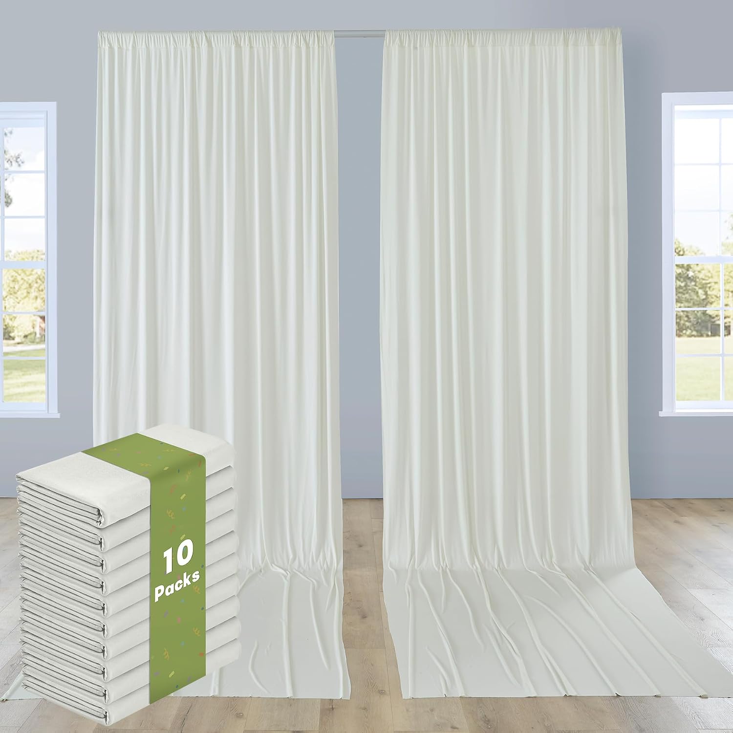 50x14ft Ivory Backdrop Curtains for Parties, Wrinkle Free Polyester Ivory Photo Backdrop Drapes 10 Panels 14 ft Long Back Drop Cloth for Wedding Birthday Photography Background Party