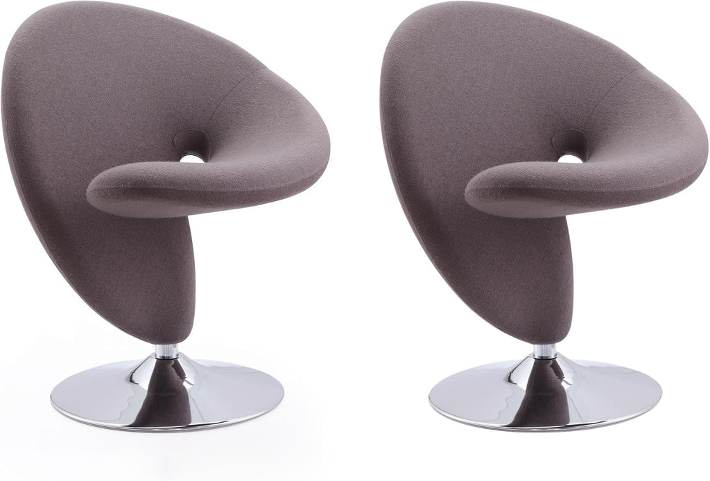 Manhattan Comfort Curl Swivel Accent Chair Set of 2 with 360° Turn, Fully Assembled, Upholstered in Wool Blend, Modern Ergonomic Design with Polished Chrome Base, Living Room & Office, Set of 2, Grey