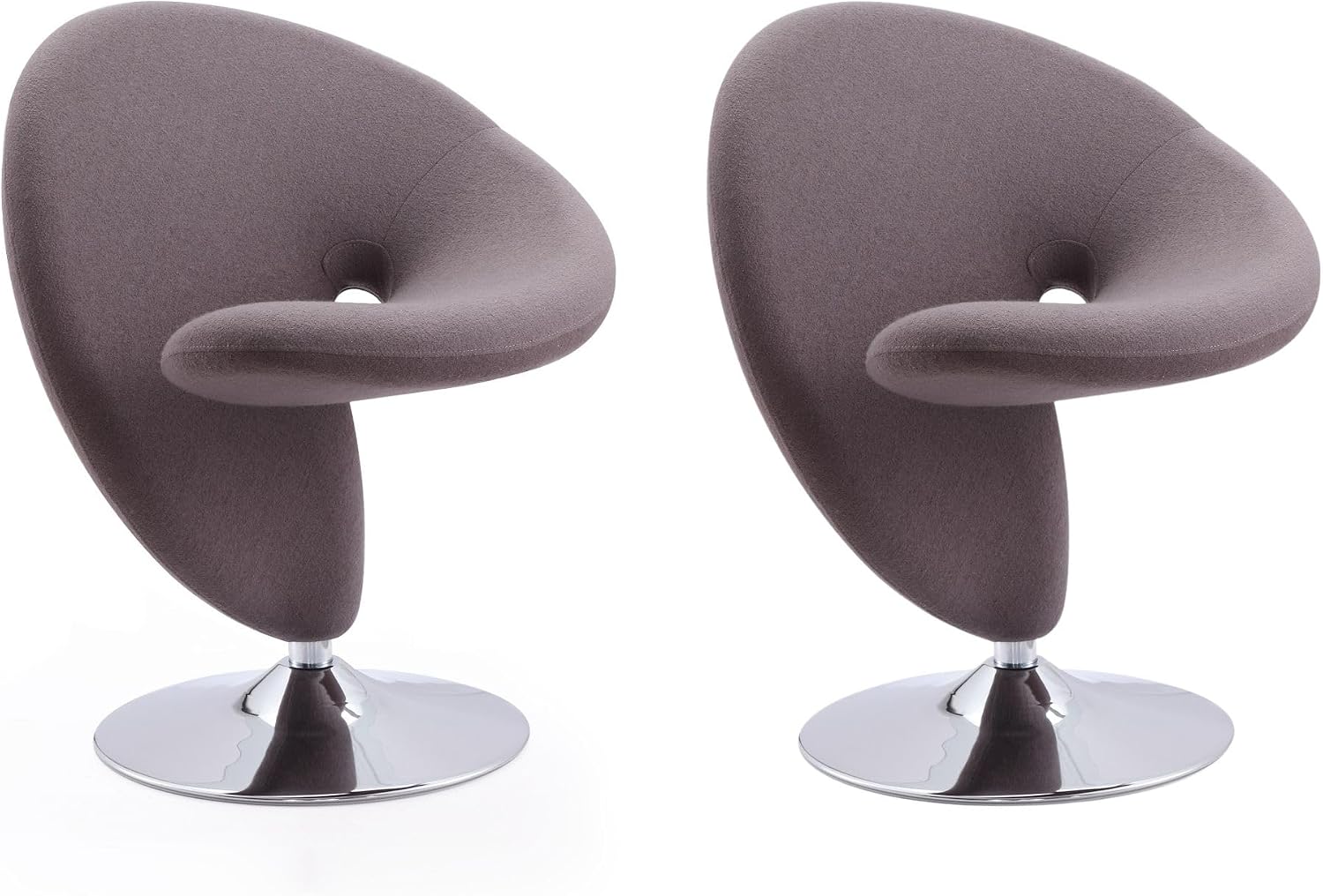 Manhattan Comfort Curl Swivel Accent Chair Set of 2 with 360° Turn, Fully Assembled, Upholstered in Wool Blend, Modern Ergonomic Design with Polished Chrome Base, Living Room & Office, Set of 2, Grey