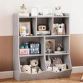 GarveeHome Grey Toy Storage Cabinet, Three-Tier Kids Bookshelf and Bookcase for Storage Books and Toys, Multi Shelf with Cubby Organizer for Bedroom and Playroom