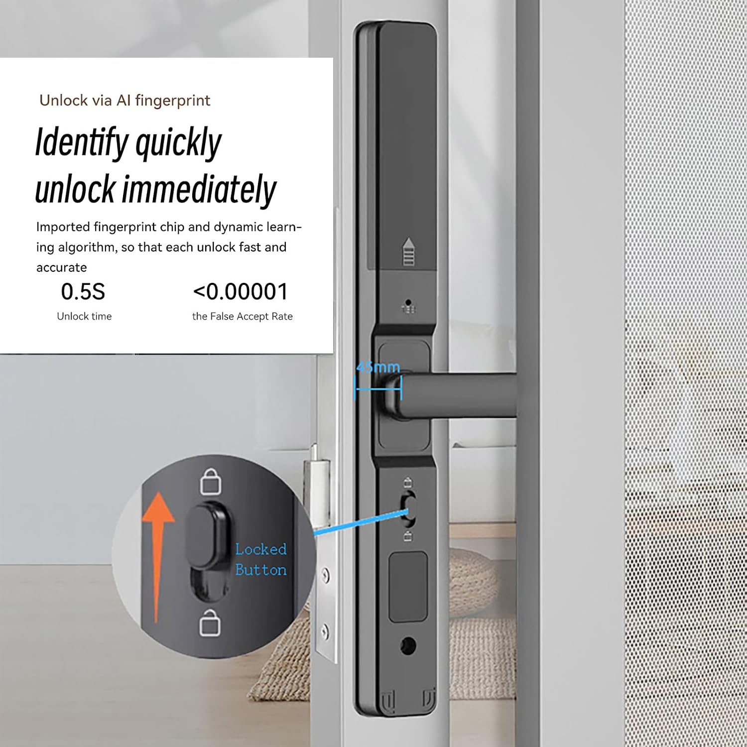 HIFAM Fingerprint Door Lock, TUYA APP Control Smart Lock Electronic Door Lock with Code Passcode Biometric Door Handle, IC Card Key Unlock