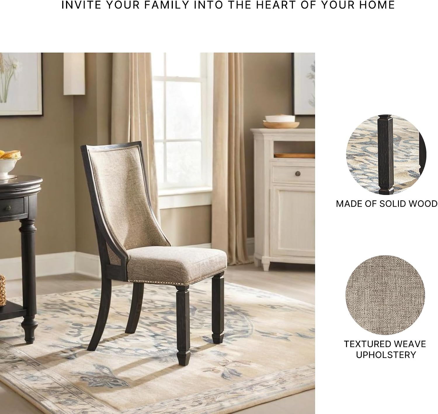 Signature Design by Ashley Tyler Creek Urban Farmhouse Upholstered Dining Chair, 2 Count, Almost Black