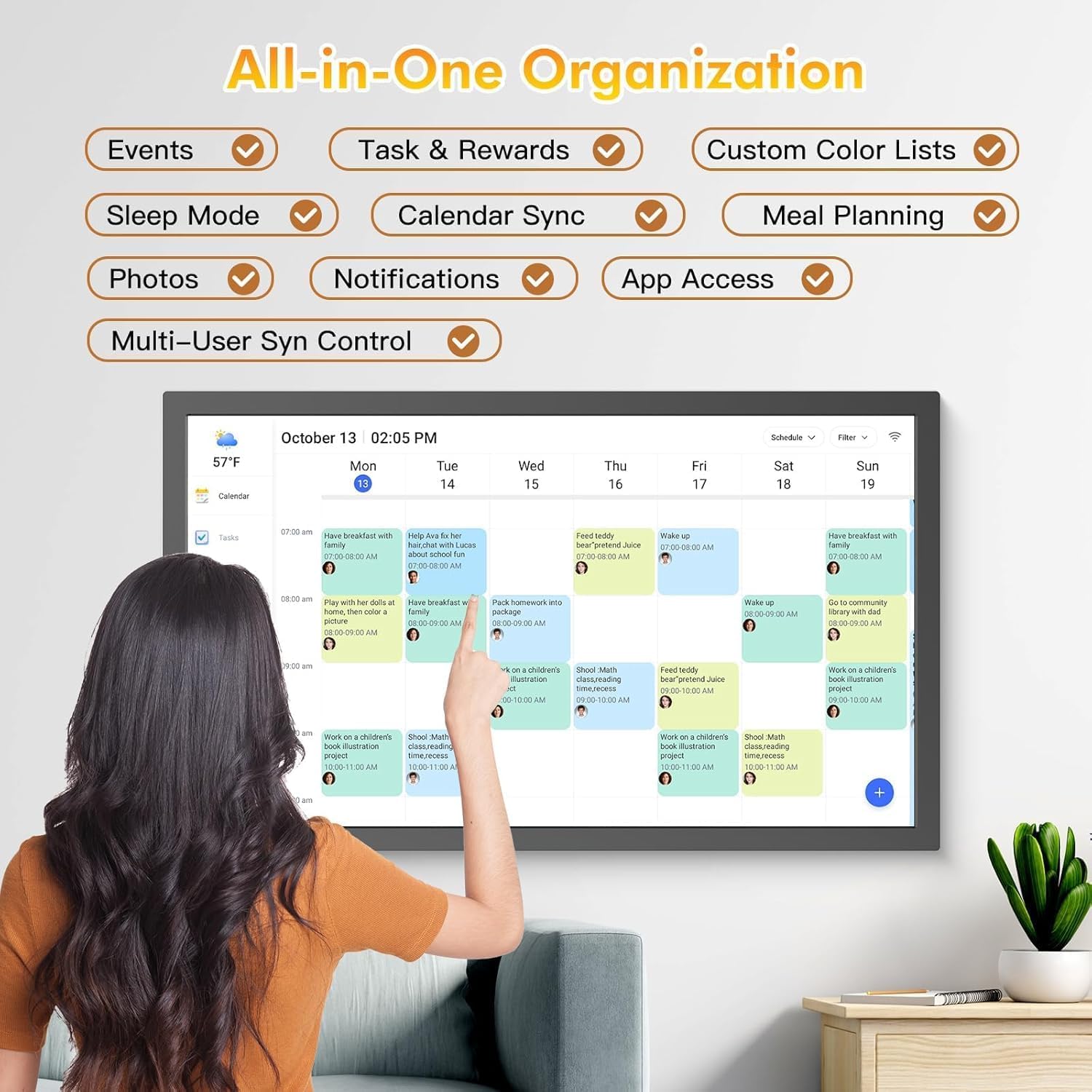 24' Digital Calendar Chore-Chart for-Family-Schedule - Interactive Touchscreen Display Electronic Calendar, Star Reward, Sync Online iCloud Outlook Calendar Via App, Wall Mount, Gift for Mother Father