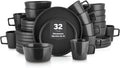 Stone Lain Celina Stoneware 32 Piece Modern Dinnerware Set, Plates and Bowls, Black Matte, Service for 8, Microwave & Dishwasher Safe