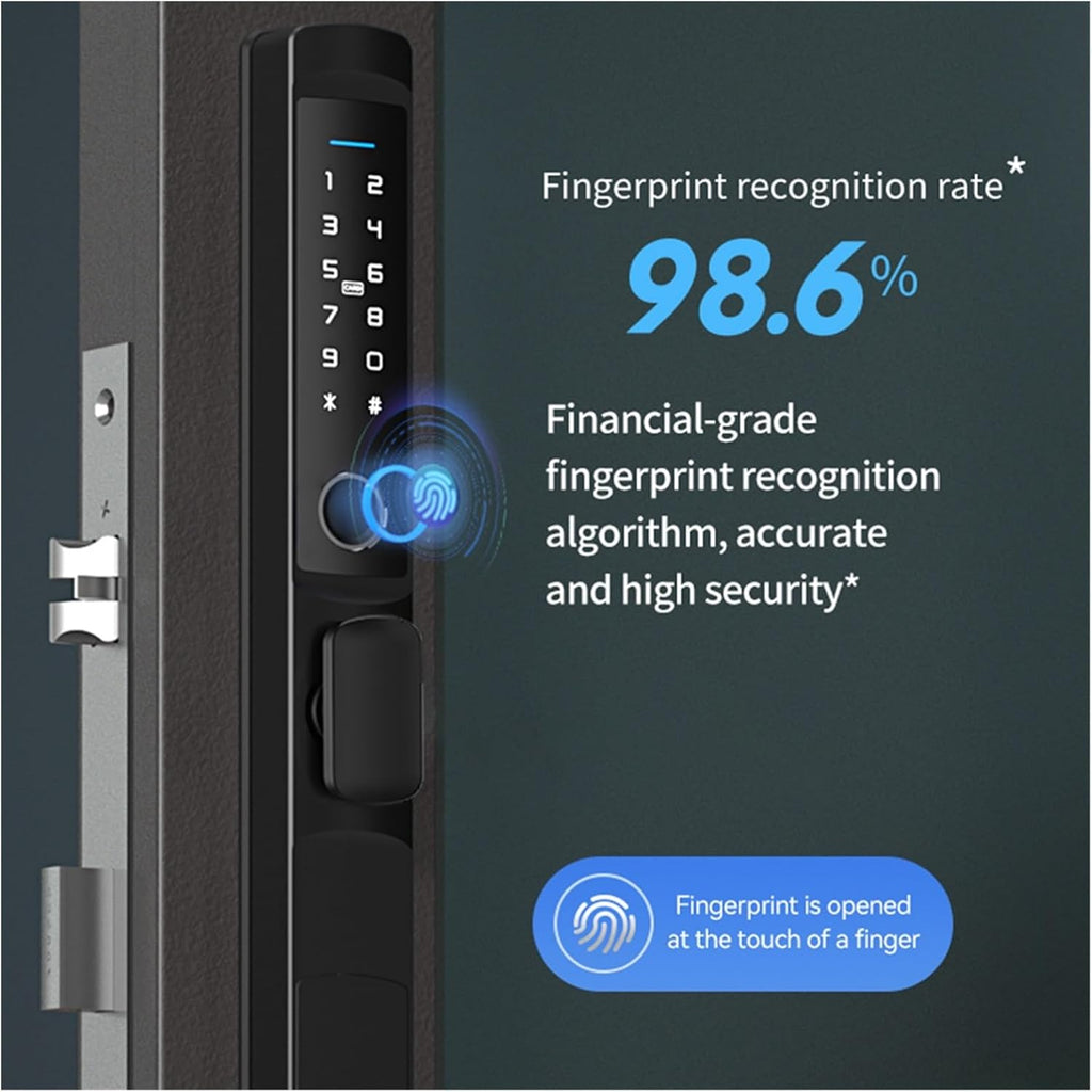 MiJob Tuya Waterproof Door Lock for Bridge Aluminum Outdoor Pull Push Sliding Door with WiFi Smart App Control Fingerprint Card Code (Color : Black smart Lock, Size : 22 * 240(3085))