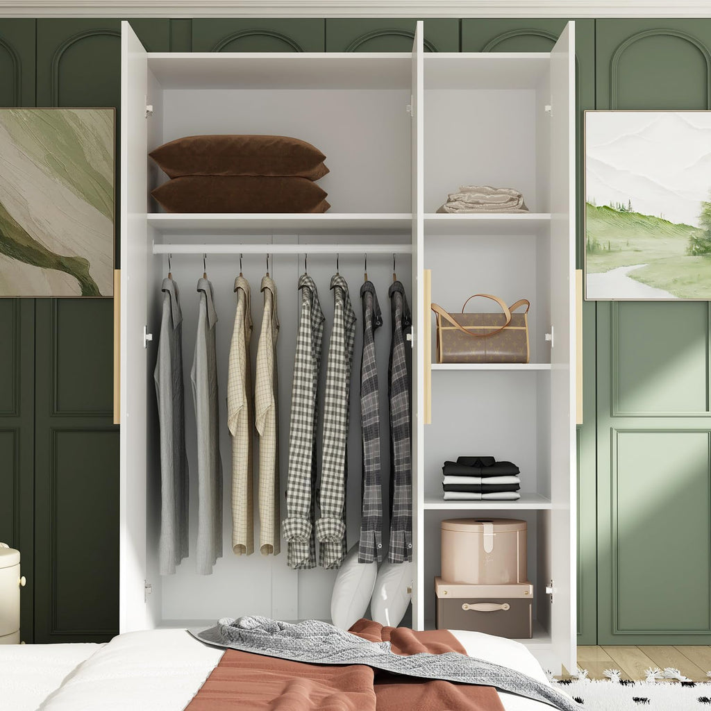 AIEGLE 3 Doors Wardrobe Armoire Closet, Large Freestanding Armoire Wardrobe Cabinet with Shelves & 2 Hanging Rod, Bedroom Wood Clothes Storage Cabinet Organizer, White (47.2' W x 19.7' D x 70' H)