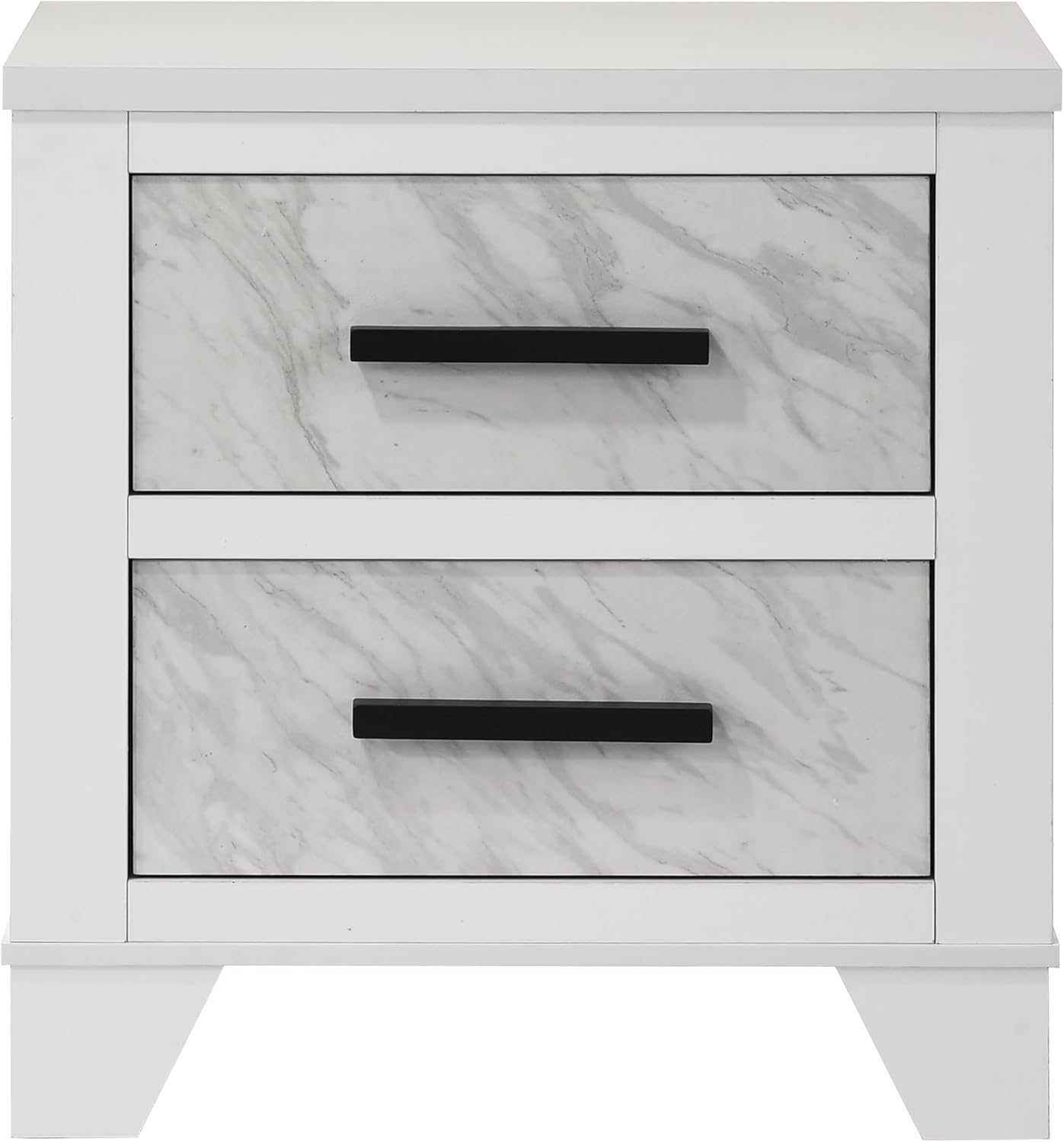 Furniture of America Anton Modern Solid Wood 6-Piece Bedroom Set with Faux Marble Headboard Bed, Metal Center Glide on Nightstands, Chest and Dresser with Mirror, Box Spring Needed, Full, White