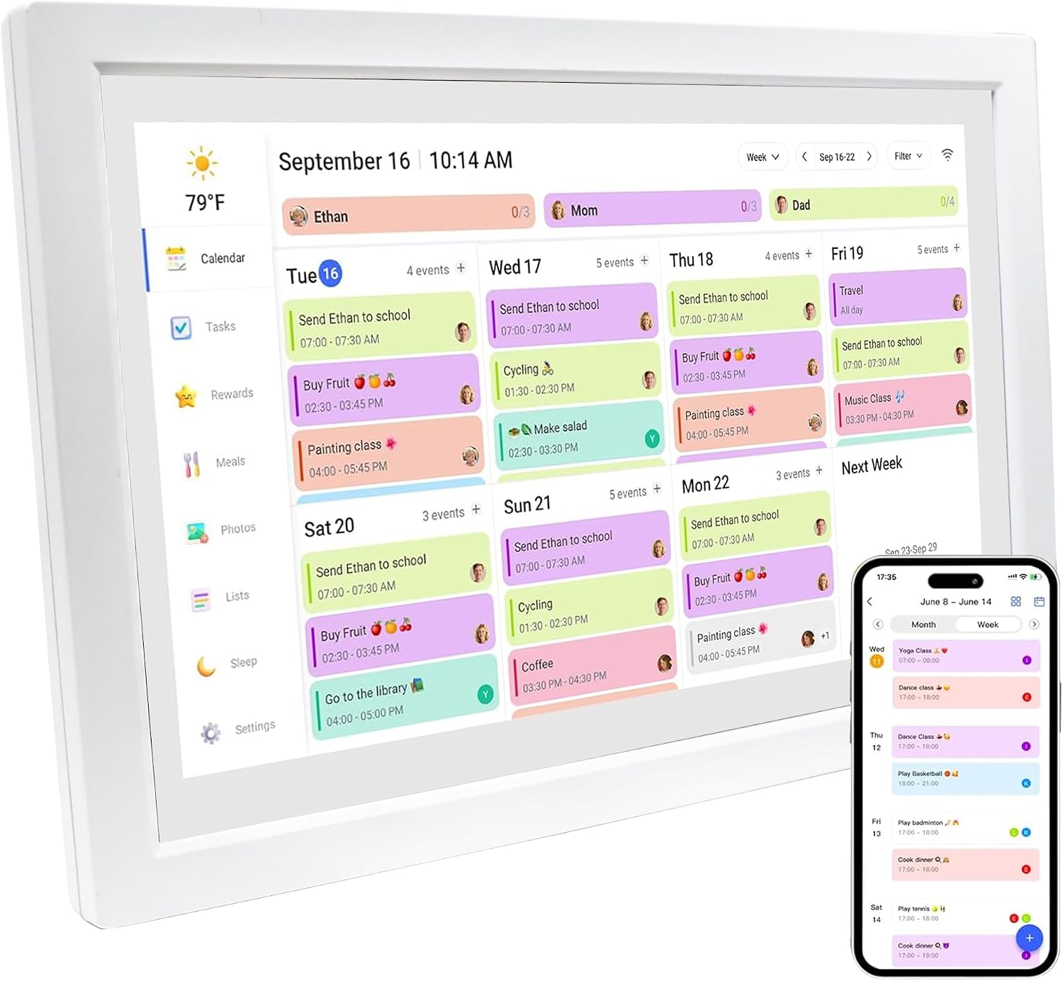 MMQ 10.1 Inch Digital Calendar and Picture Frame 2-in-1, 1080 IPS HD Touch Screen, 32GB, Wall/Desk Mount, WiFi App Sharing, to-Do List, Meal Planner and Photo Frame for Women, Mom, Home, Office
