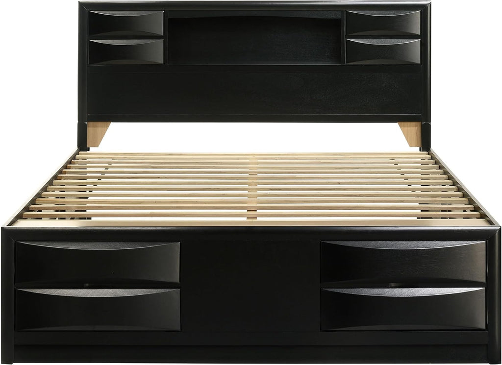 Coaster Home Furnishings - Briana - Wood - Eastern King Platform Storage Bed with Bookcase Headboard, 8 Drawers, Drop-Down Compartments, Transitional Style - Bedroom - Black - 202701KE