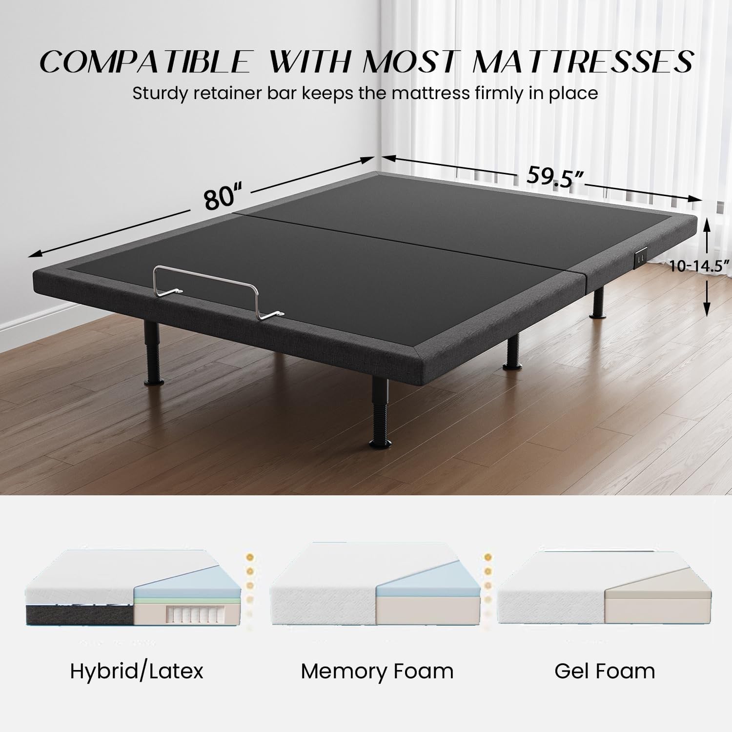 Adjustable Bed Frame Queen with Massage -Wireless Remote Electric Power Bed Foundation Under-Bed Lighting | Zero Gravity | USB PortsX2 | Height Adjustable Legs