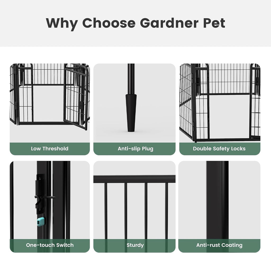 32 in(H) Decorative Garden Fence Outdoor for Yard with 2 Gates,Heavy Duty Iron 16 Panels Total 34.7ft(L) Anti Dig Fence with Gravity Automatic Lock for Indoor/Outdoor Dog Fence for rv Camping,Black