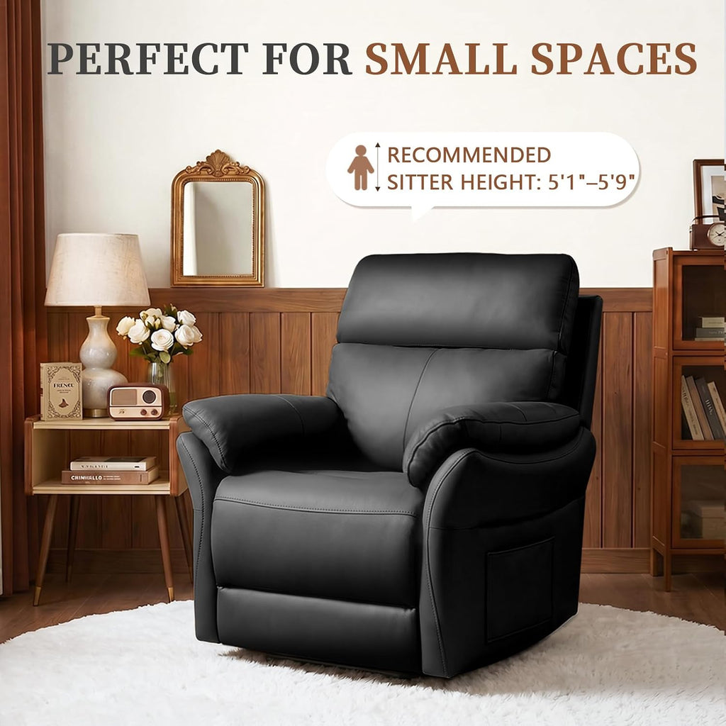 AIRSKY Genuine Leather Recliner Chair, Top Grain Leather, Italian Water-Washing Process, Reclining Sofa Chair for Reading, Single Sofas for Living Room, Theater Seating, Bedroom. Black,R1