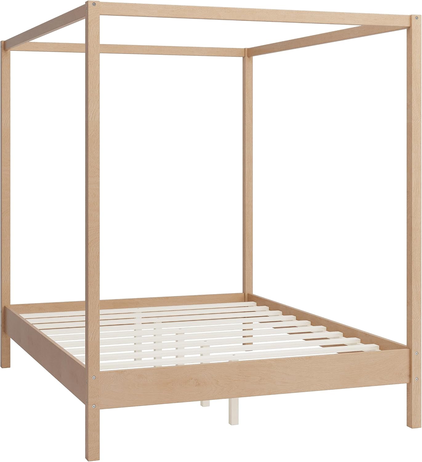 King Size Canopy Platform Bed, Wood 4 Poster Bed Frame, No Box Spring Needed (Natural, King)