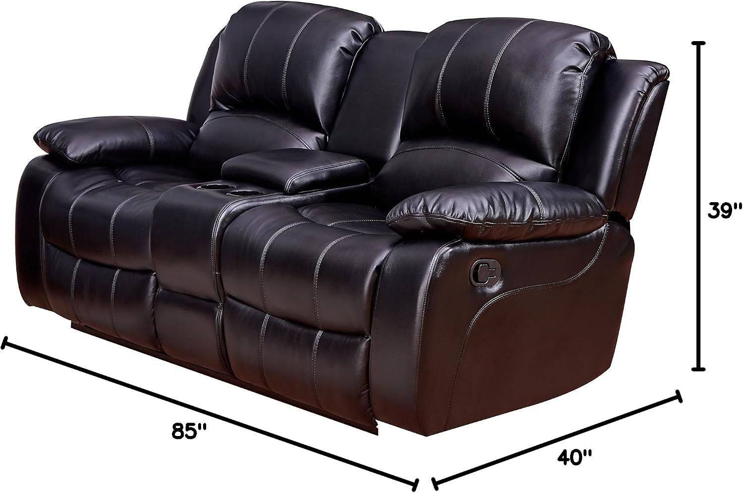 Betsy Furniture Faux Leather Reclining Loveseat with Console and Storage Space 8018 Multiple Colors (Black, Loveseat)