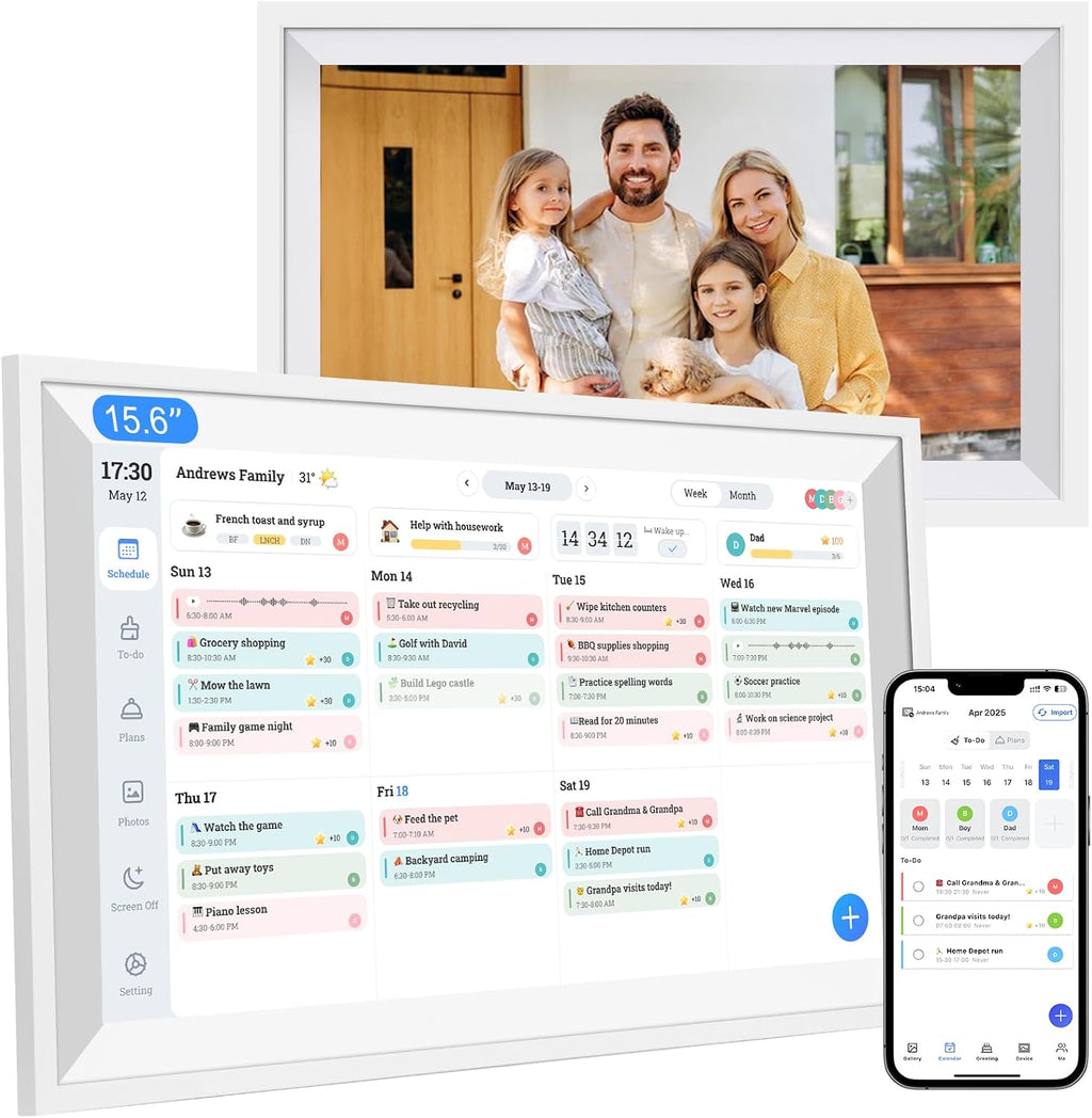 Digital Calendar 15.6' Wall Touch Screen Planner Electronic Calendar & Chore Chart, Smart Calendars Interactive Display for Family Organize Routines Schedules Meal Planner with Digital Picture Frame