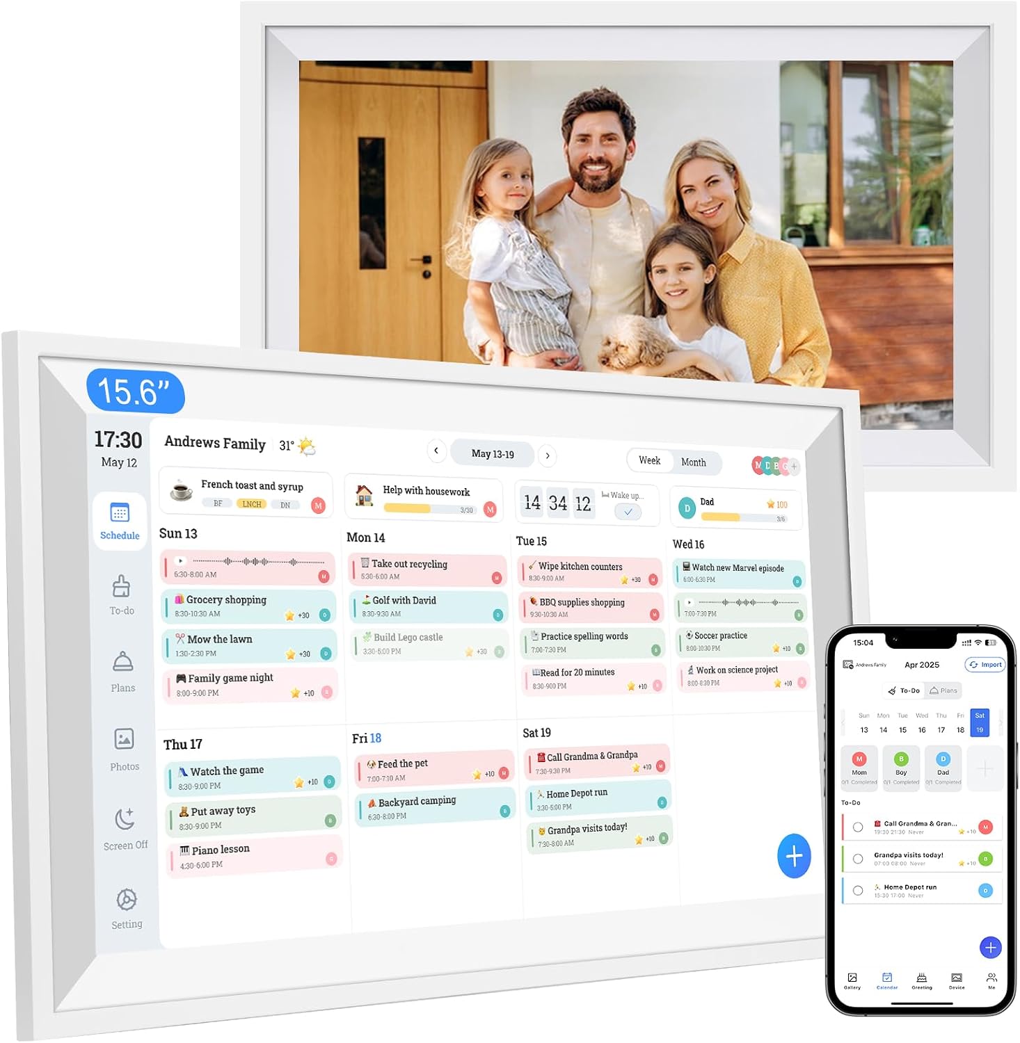 Digital Calendar 15.6' Wall Touch Screen Planner Electronic Calendar & Chore Chart, Smart Calendars Interactive Display for Family Organize Routines Schedules Meal Planner with Digital Picture Frame