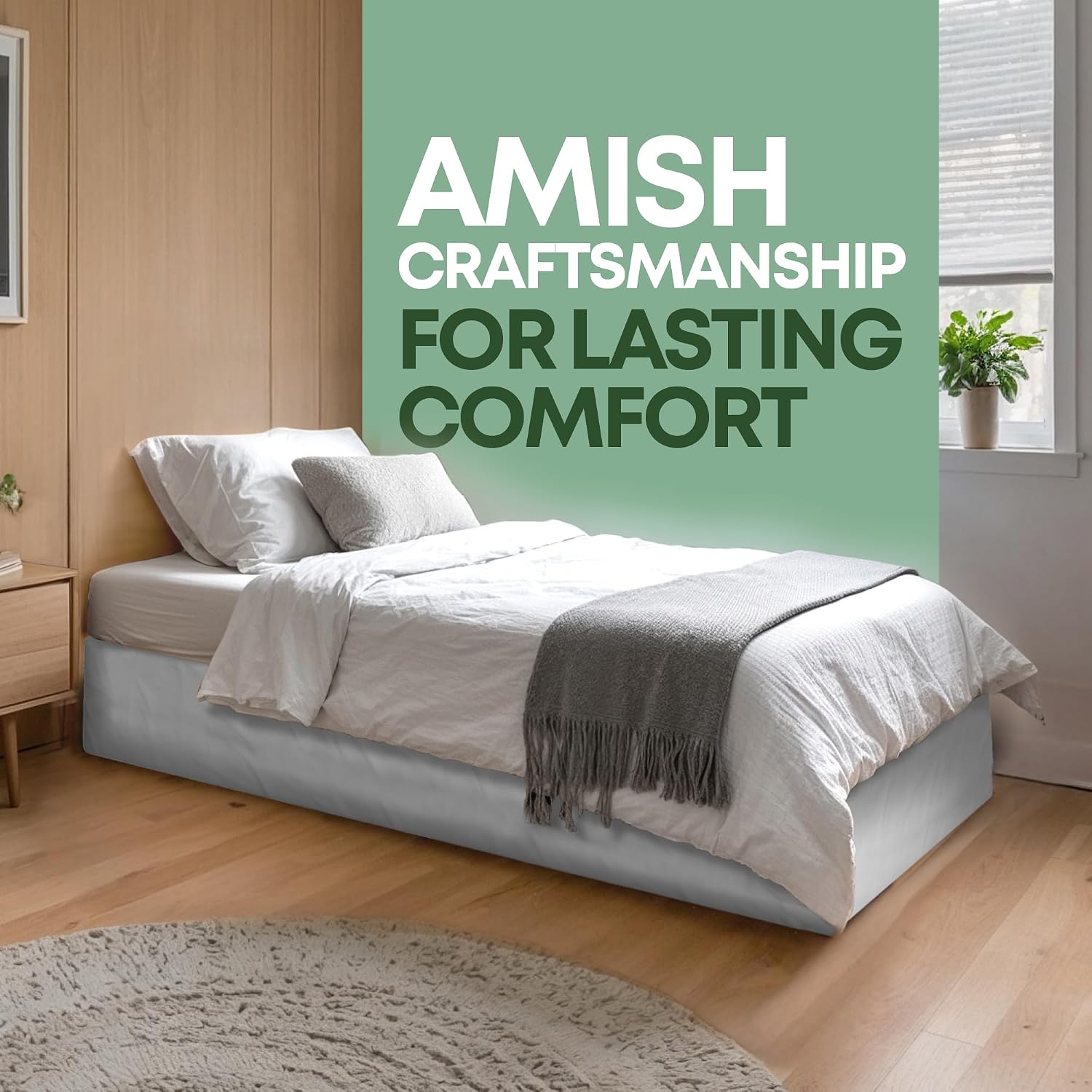 Greaton, 10' Twin Box Spring Only for Twin Size Bed – Amish-Made in the USA – Solid Wood Mattress Foundation with Stable & Quiet Support – Flat-Packed & Easy Assembly – White