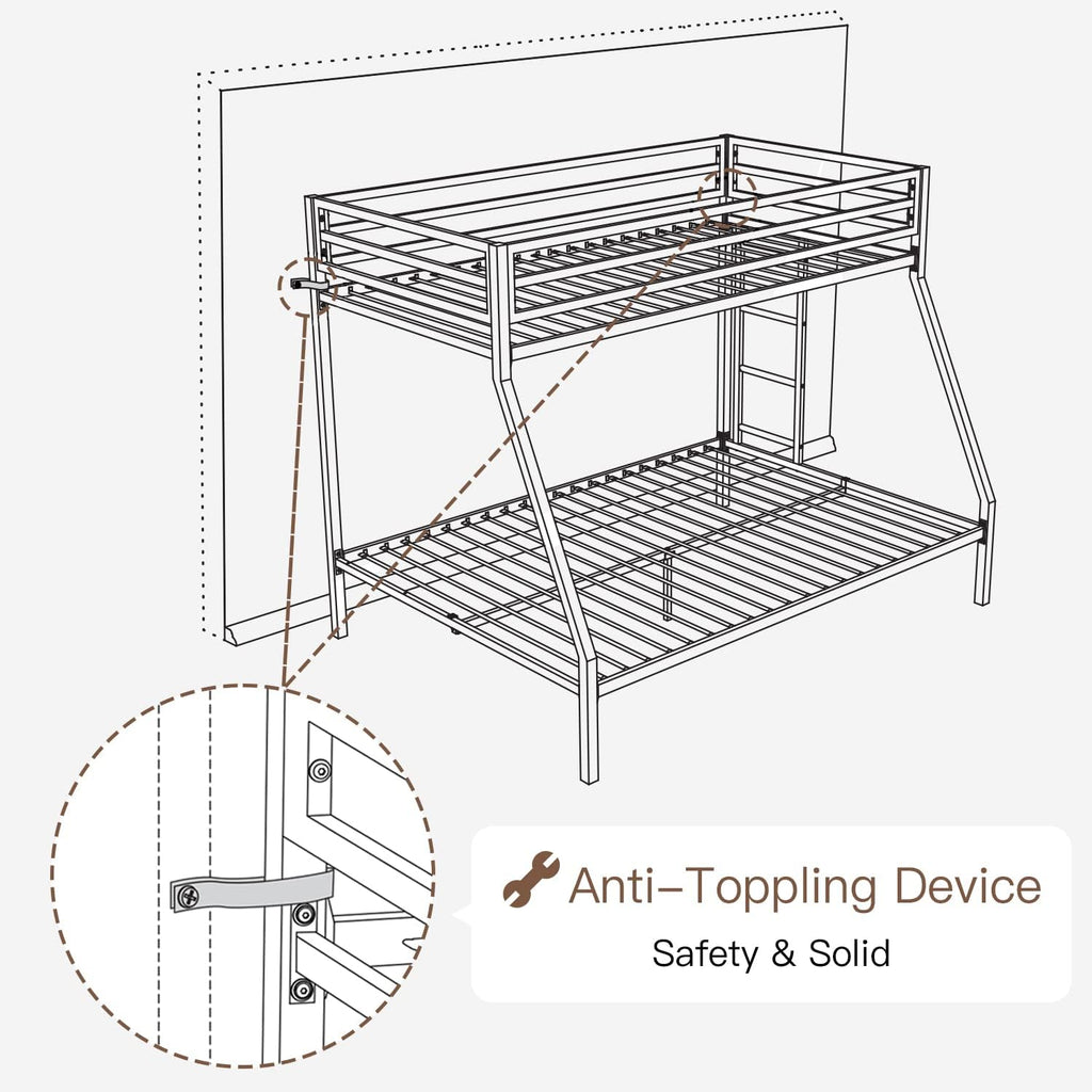 ikalido Metal Loft Bunk Bed Twin Over Full Size with Safety Guardrail and Ladder, No Box Spring Needed Space Saving Bedroom Furniture, Cream White