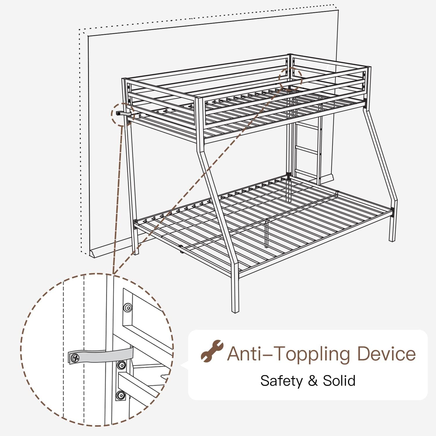 ikalido Metal Loft Bunk Bed Twin Over Full Size with Safety Guardrail and Ladder, No Box Spring Needed Space Saving Bedroom Furniture, Cream White