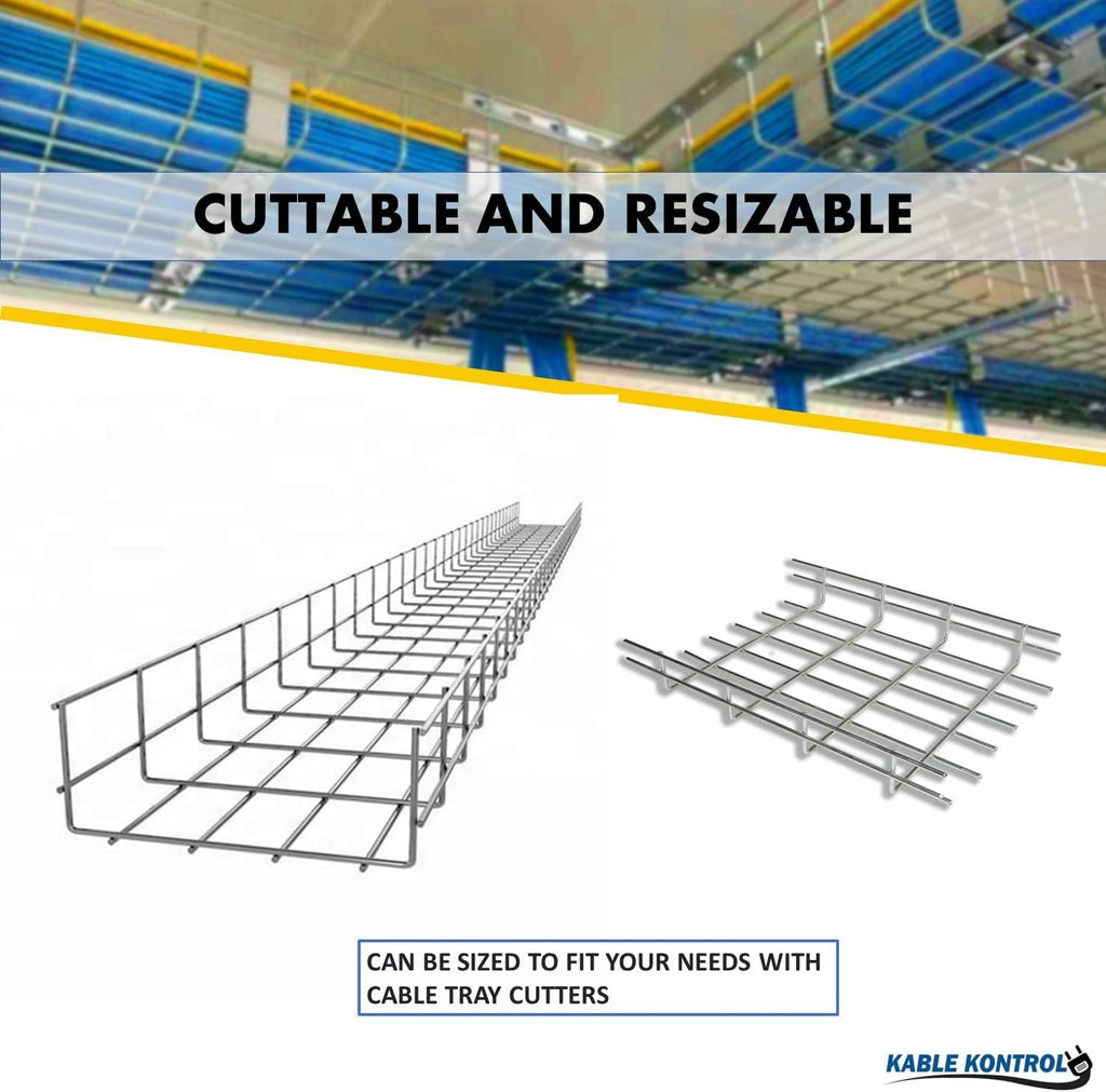 Kable Kontrol Cable Tray- 5 Feet Long - 8' Width, 2' Depth – Wire Mesh Tray Cable Management Rack Cords Organizer Cable Basket, Zinc Plated Steel NEC Approved for Network, Fiber Optic, Cabling